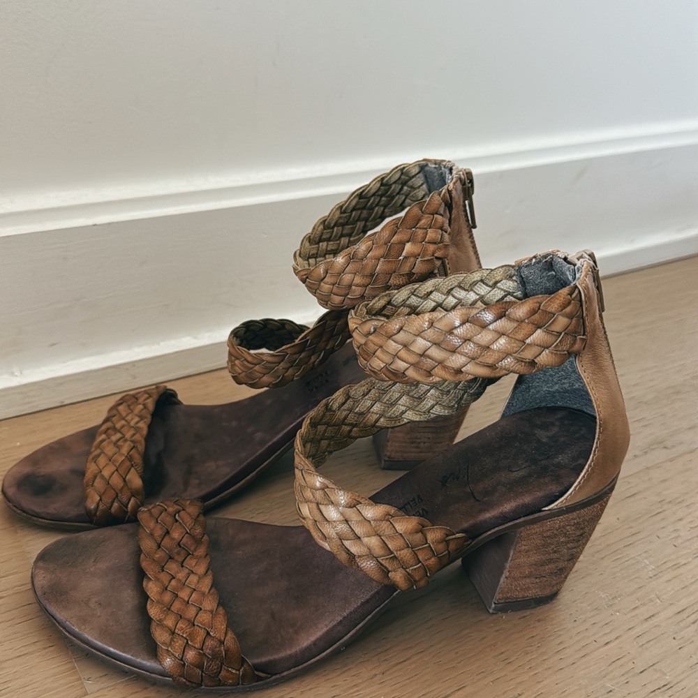 BROWNS Leather Woven Strappy Heeled Sandals